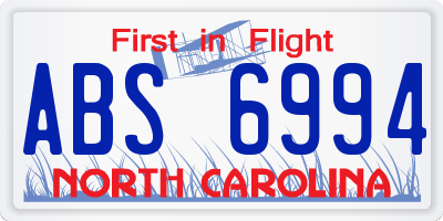 NC license plate ABS6994