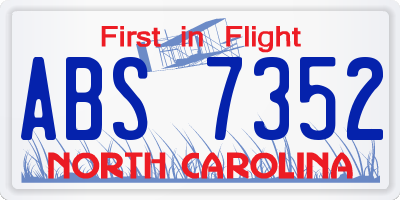 NC license plate ABS7352