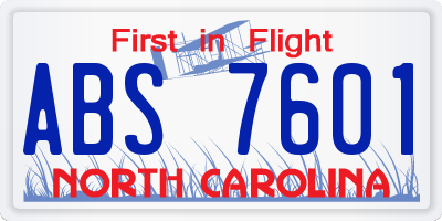 NC license plate ABS7601