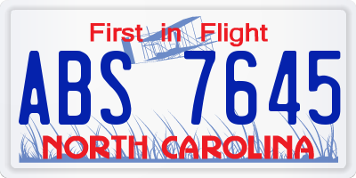 NC license plate ABS7645