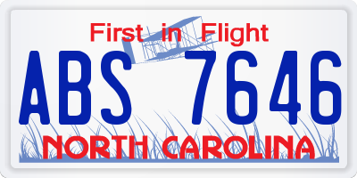 NC license plate ABS7646