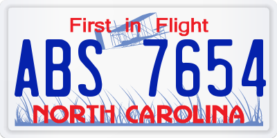 NC license plate ABS7654