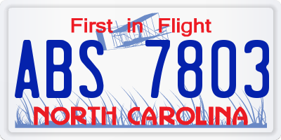 NC license plate ABS7803