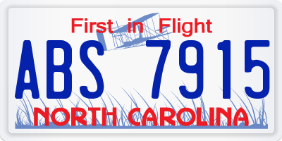 NC license plate ABS7915