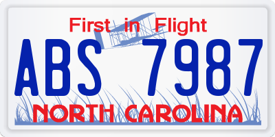 NC license plate ABS7987