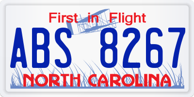 NC license plate ABS8267