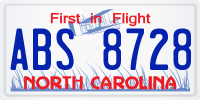 NC license plate ABS8728