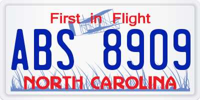 NC license plate ABS8909