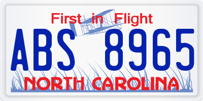 NC license plate ABS8965