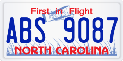 NC license plate ABS9087