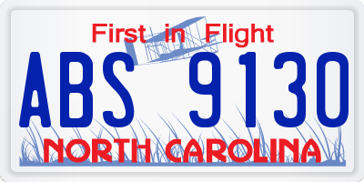 NC license plate ABS9130