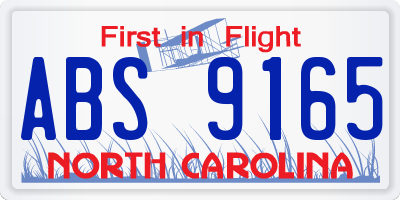NC license plate ABS9165