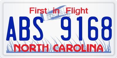 NC license plate ABS9168