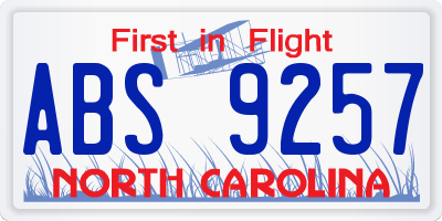 NC license plate ABS9257