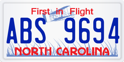 NC license plate ABS9694