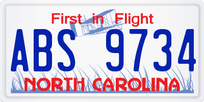 NC license plate ABS9734