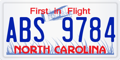 NC license plate ABS9784