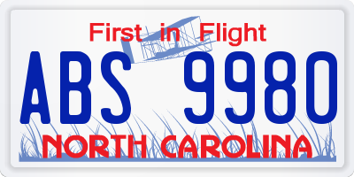 NC license plate ABS9980