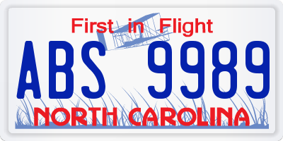 NC license plate ABS9989