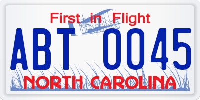 NC license plate ABT0045