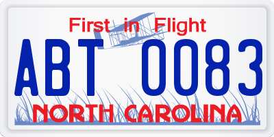 NC license plate ABT0083