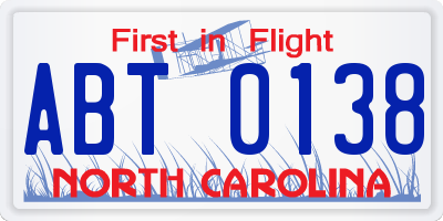 NC license plate ABT0138