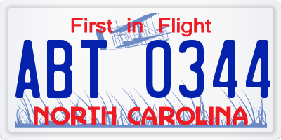NC license plate ABT0344