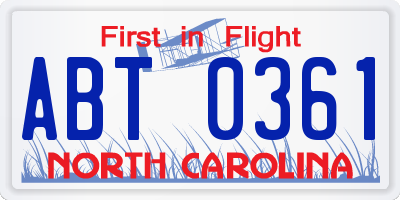 NC license plate ABT0361