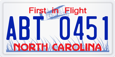 NC license plate ABT0451