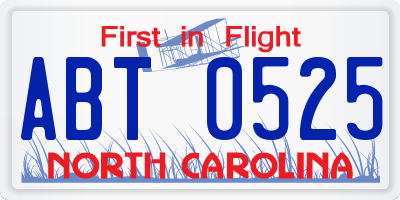 NC license plate ABT0525