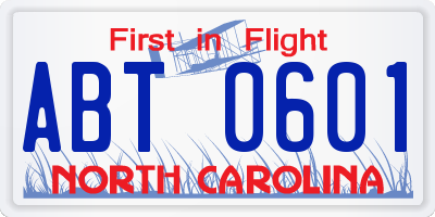 NC license plate ABT0601