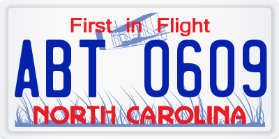 NC license plate ABT0609