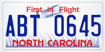 NC license plate ABT0645