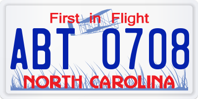 NC license plate ABT0708