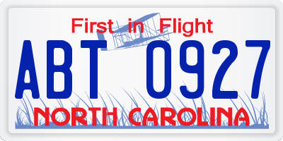 NC license plate ABT0927