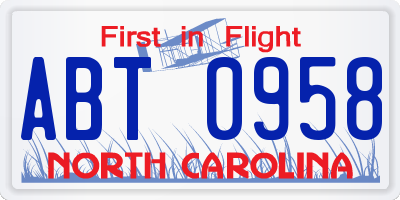 NC license plate ABT0958