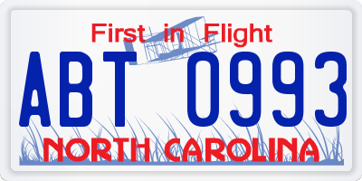 NC license plate ABT0993