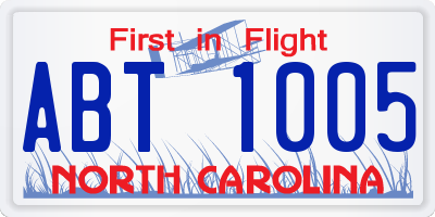 NC license plate ABT1005