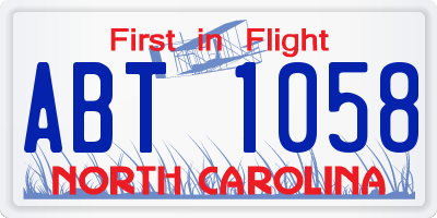 NC license plate ABT1058
