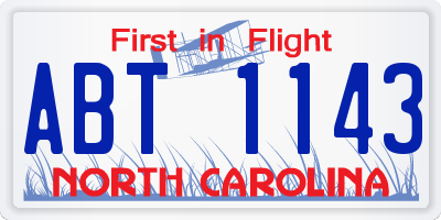 NC license plate ABT1143