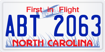 NC license plate ABT2063