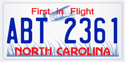 NC license plate ABT2361