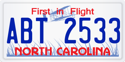 NC license plate ABT2533