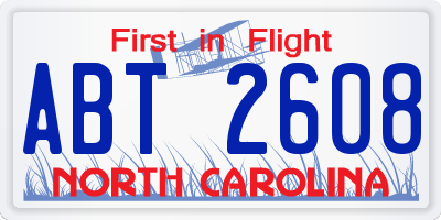 NC license plate ABT2608