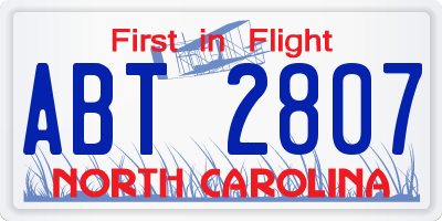 NC license plate ABT2807