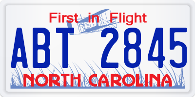 NC license plate ABT2845