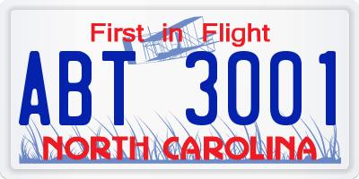 NC license plate ABT3001