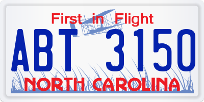 NC license plate ABT3150