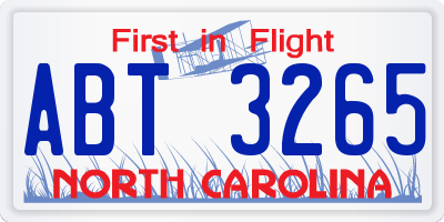 NC license plate ABT3265