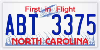 NC license plate ABT3375